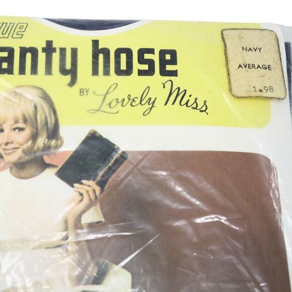 Vintage Nylon Navy Opaque Pantyhose Stockings by Lovely Miss in Package Average - Picture 4 of 6